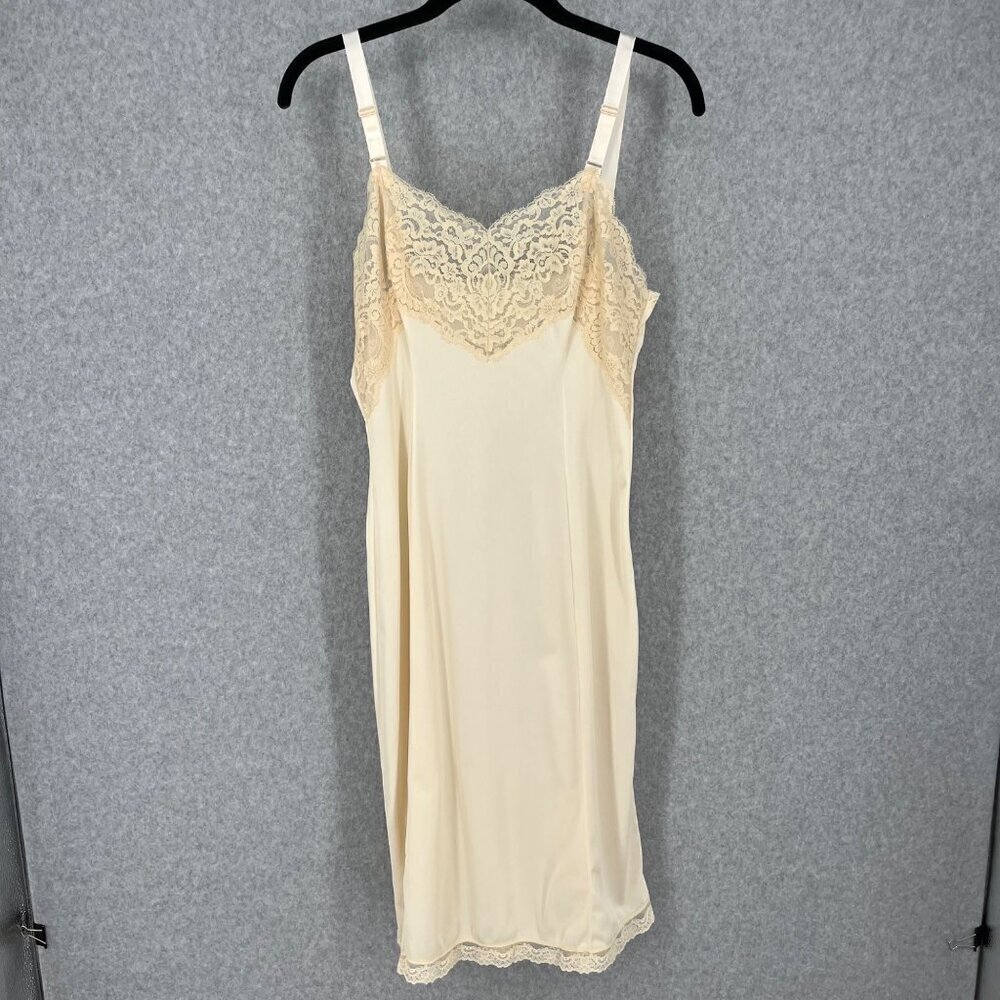 Wonder Woman Vintage Lace Trim Midi Slip Dress Size 34 Cream USA Union Made